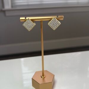 Elegant Gold plated Cube Earrings with Diamanté.